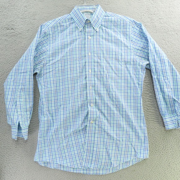 Brooks Brothers Shirt Men Large Red Blue Check Buton Up Long Sleeve Regent - Picture 1 of 8